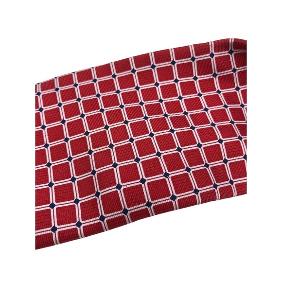 Ralph Lauren Chaps Necktie Tie Red Geometric Square Grid Pattern White Blue Silk - Picture 4 of 7